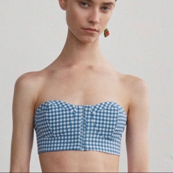 Zara Tops - Zara gingham blue crop top small NWT